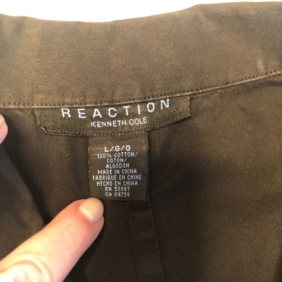 Reaction Kenneth Cole Shirt Black Button Up Short Sleeves Frayed Men's Large - Picture 14 of 16